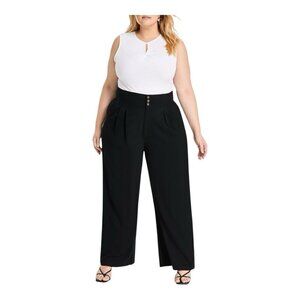 Bar III Button Front Wide Leg Black Pants Trouser Plus 16W High Waist Pockets